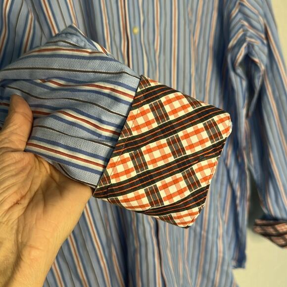 Thomas Dean Flip Cuff Button Up Shirt Mens XL Blue Orange Stripe Florida Gators - Picture 3 of 7